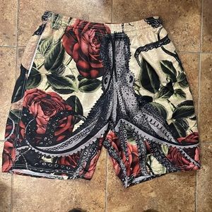 Octopus and Rose Print Swim Trunks